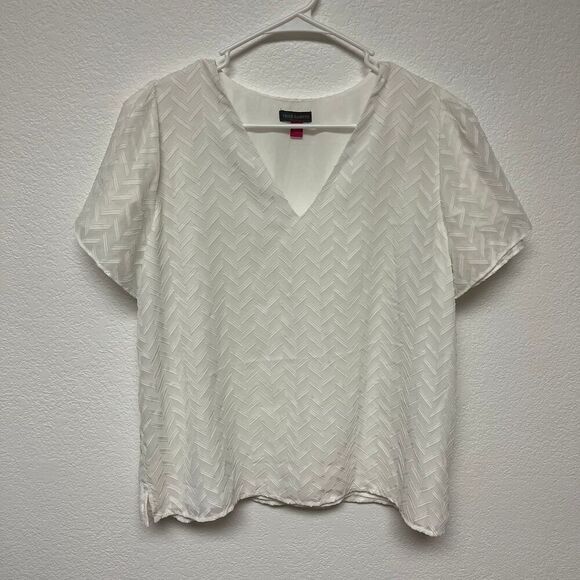 Vince Camuto Citrus Splash New Ivory V Neck Flutter Sleeve Blouse Size L - Picture 1 of 5